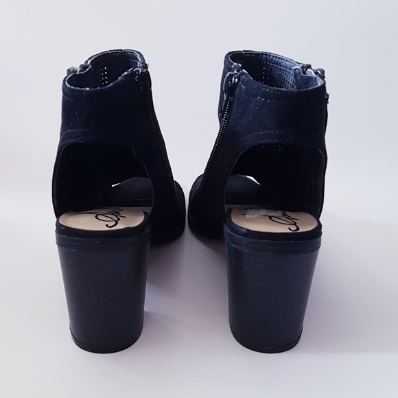 AMERICAN RAG Black Suede Open-Toe Chunky Heel Ankle Bootie - Picture 9 of 10